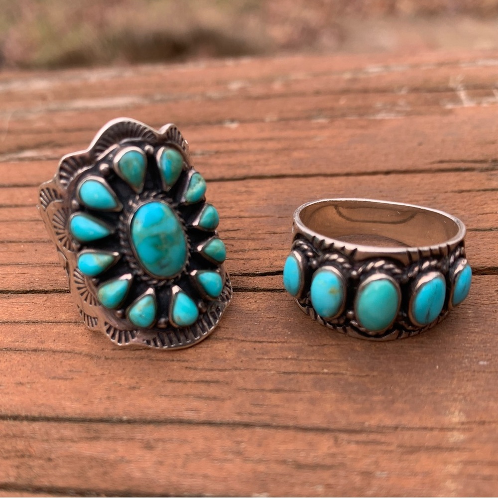 Turquoise and sterling silver rings (set of two)